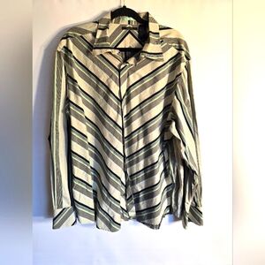 CLAIBORNE MEN'S LONG SLEEVE CHEVRON BUTTON UP STRIPED MODERN GRAY/BLUE SIZE XXL